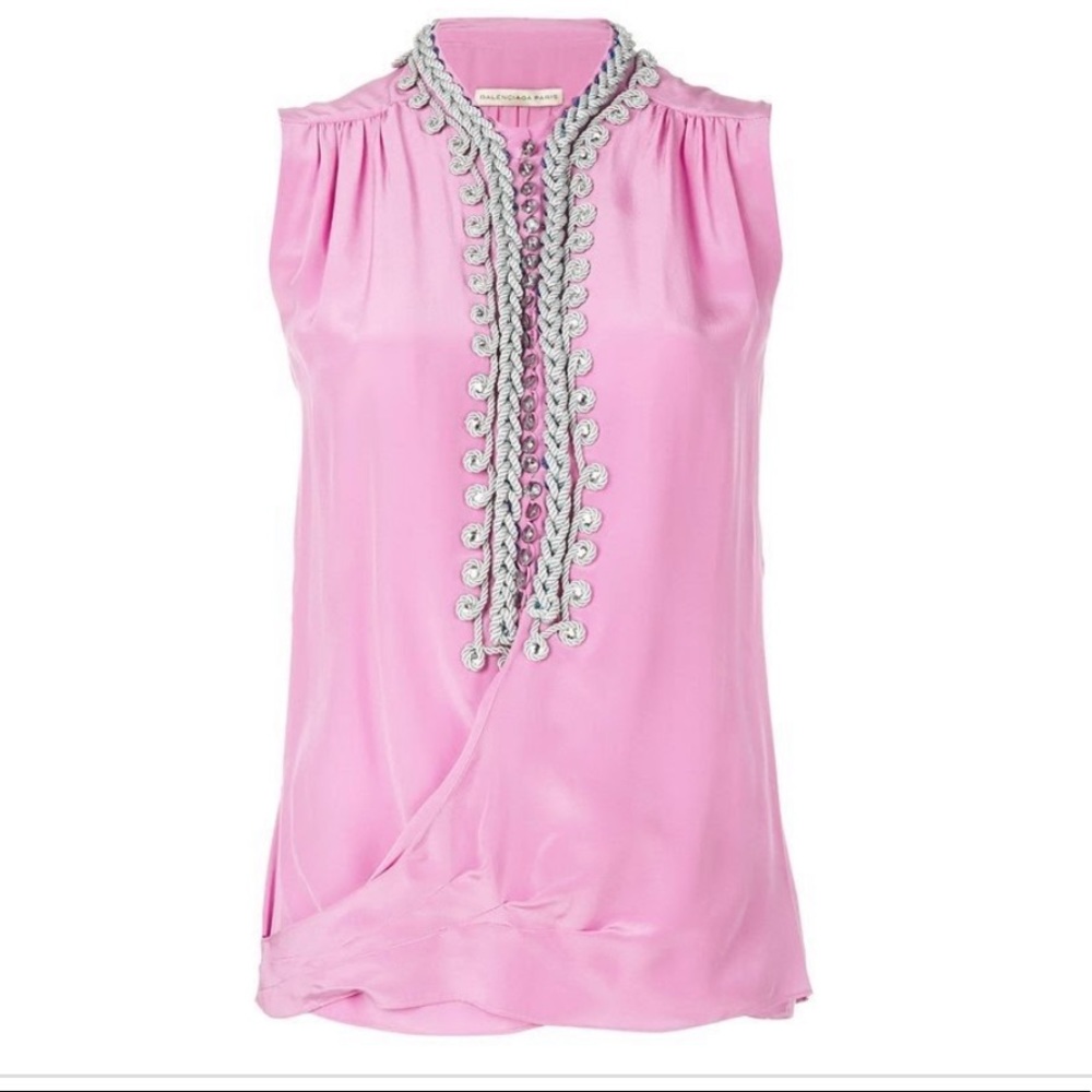 Balenciaga pink silk top w crystal details - 38/4